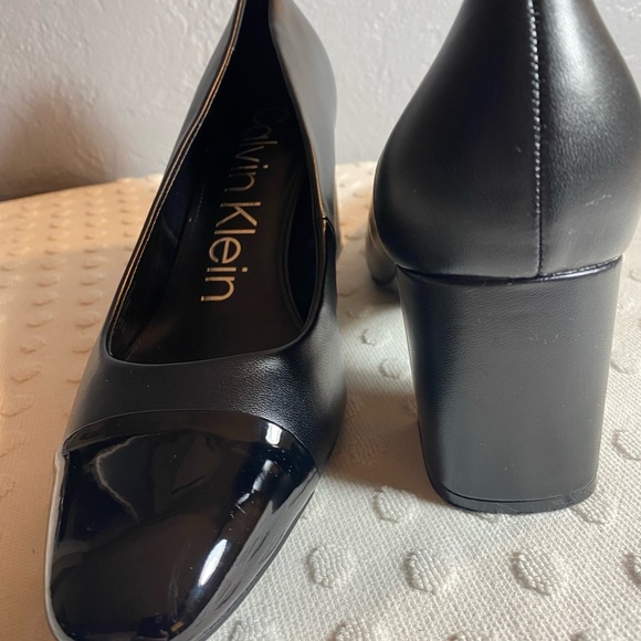 Calvin Klein Almond Toe Pump with Silver and Patent Leather Detail - Picture 6 of 16